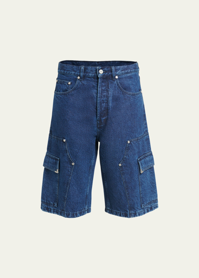 Palm Angels Men's Denim Carpenter Shorts In Indigo