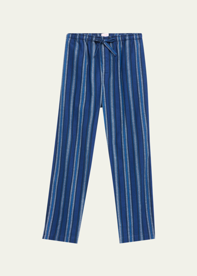 Derek Rose Mens Blue Kelburn Striped Cotton Pyjama Bottoms