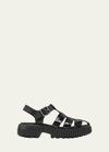 Sorel Ona Embossed Leather Fisherman Sandals In Black Sea Salt