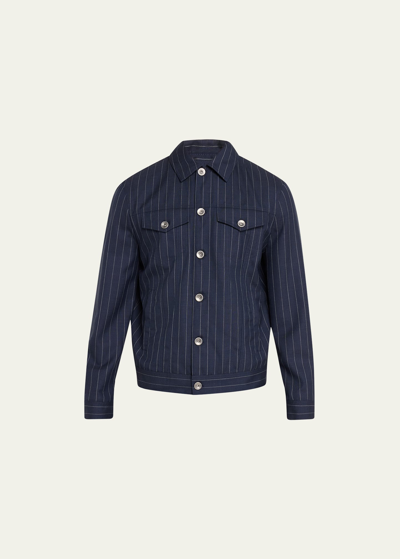 Brunello Cucinelli Women's Striped Relaxed Denim Jacket In Navy