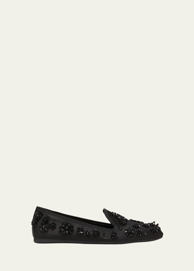 Miu Miu Pantofola Silk Beaded Loafers In Nero