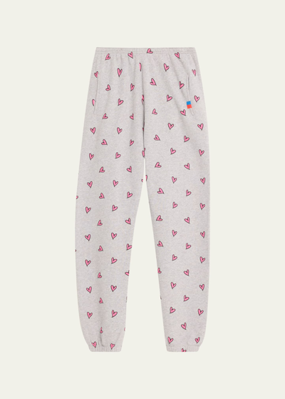 Kule The All Over Heart-print Cotton Sweatpants In Heather Grey
