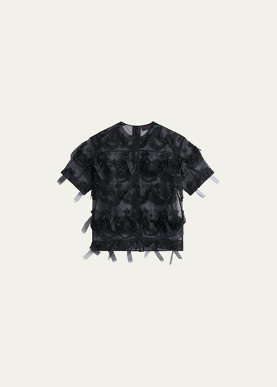 Simone Rocha Men's Tulle Embroidered Short-sleeve Shirt In Black