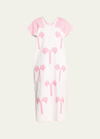 PIPPA HOLT SINGLE-PANEL MIDI KAFTAN IN WHITE WITH PINK REALISTIC PALM MOTIFS
