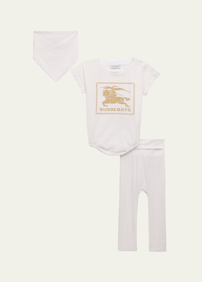 Burberry Kid's Gertie Dot Bodysuit, Pants And Bib Gift Set In Archive Beige Ip