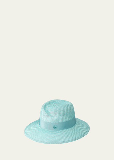 Maison Michel Virginie Straw Fedora Hat In Aqua Blue
