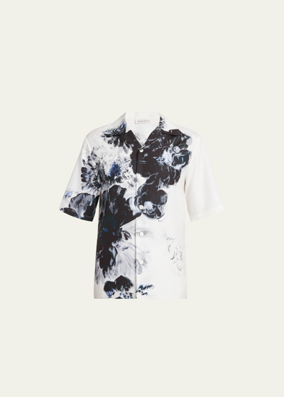 Alexander Mcqueen Dutch Flower Hawaiian Shirt In Black/white