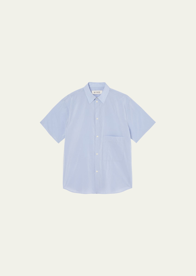 Rohe Men Men's Raw-edge Striped Button-down Shirt In 514 - Light Blue