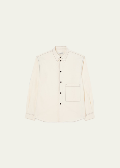 Rohe Men Men's Raw Contrast-stitch Overshirt In 105 - Off-white