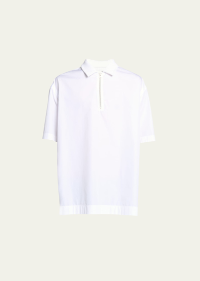 Sacai Men's Poplin Quarter Zip Polo Shirt In Off White