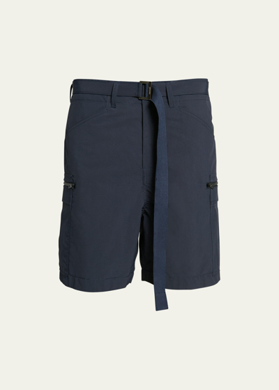 Sacai Men's Taffeta Belted Cargo Shorts In Navy