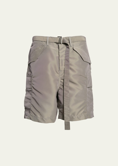 Sacai Men's Belted Nylon Twill Cargo Shorts In L/khaki