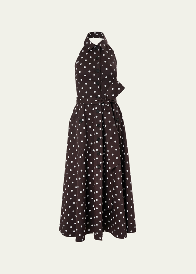 Carolina Herrera Sleeveless Cotton Midi Dress In Brown