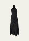 CAROLINA HERRERA GATHERED HALTER MIDI DRESS