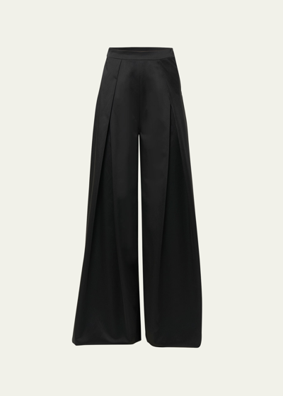 Carolina Herrera Pleated Satin Wide-leg Trousers In Black