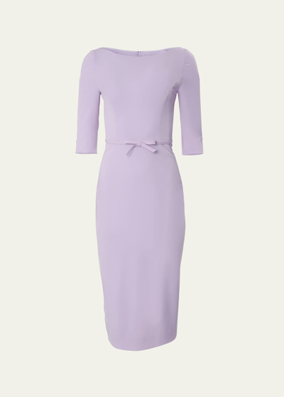 Carolina Herrera Elbow-sleeve Boat-neck Midi Dress In Lilac