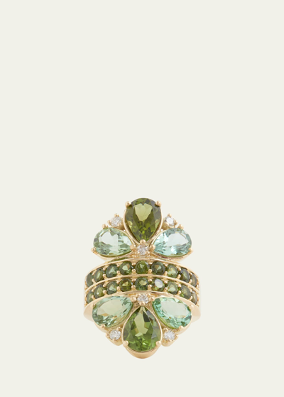 Jamie Wolf 18k Yellow Gold Pear Shape Green Tourmaline And Diamond Mirrored Ring In Yg
