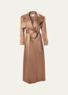 Carolina Herrera Belted Satin Trench Coat In Tan