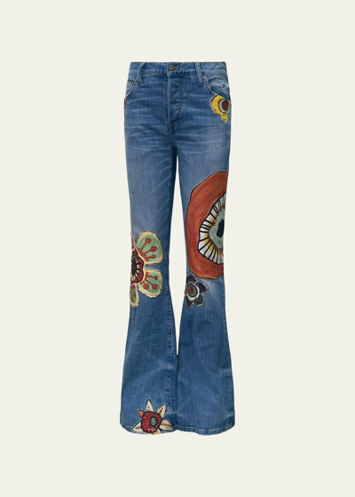 Cout De La Liberte Men's Vintage Flower Patchwork Flare Jeans In Meadws 943