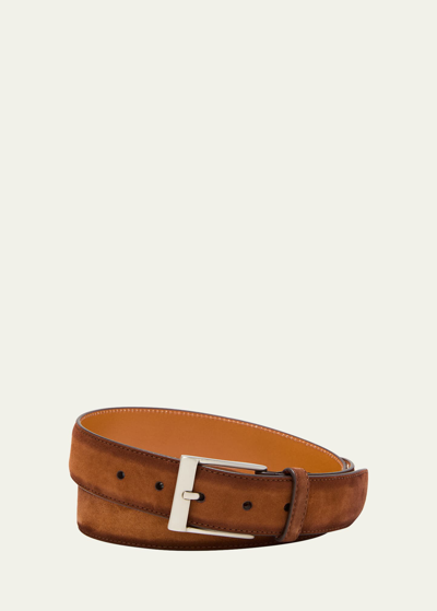 Magnanni Men's Telante Suede Leather Belt In Cognac Suede