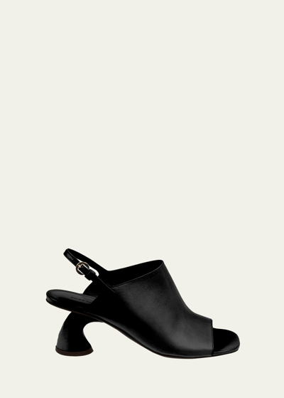 Dries Van Noten Leather Slingback Mule Sandals In Black