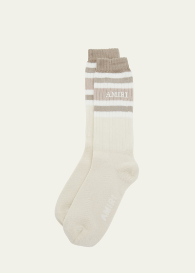Amiri Men's Stripe  Stack Chunky Knit Crew Socks In Birch