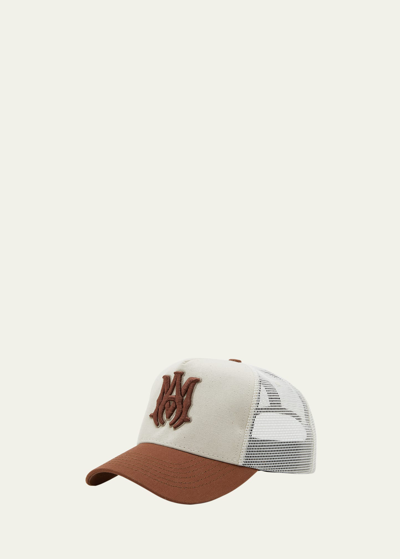 Amiri Men's Bicolor Ma Logo Trucker Hat In Natural Cinnamon