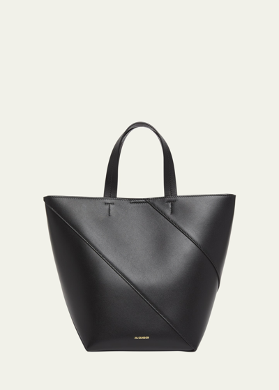 Jil Sander Vertigo Small Leather Tote Bag In Black