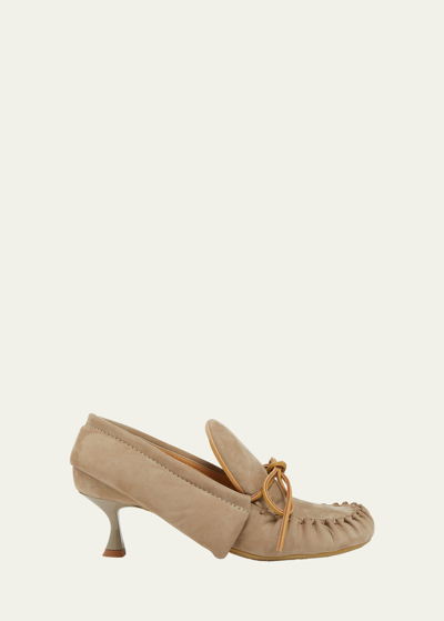 Jw Anderson Suede Moccasin Loafer Pumps In Taupe