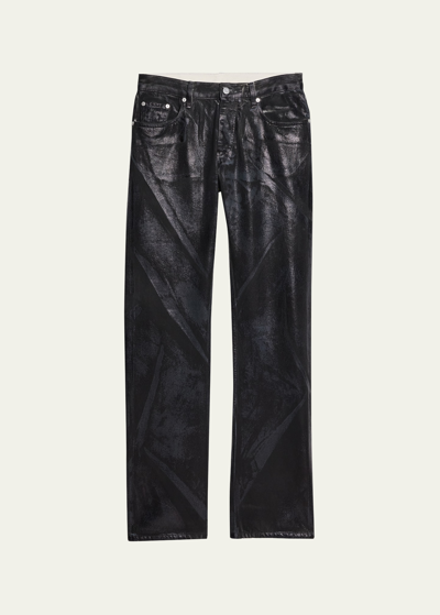 Helmut Lang Men's Low-rise Metallic Foil Denim Relaxed-leg Jeans In Black Distress Metal Crash