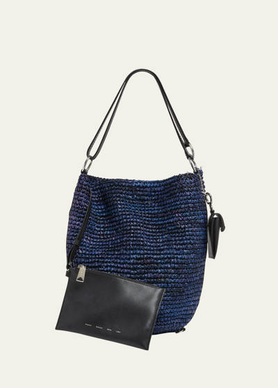 Proenza Schouler White Label Raffia & Leather Bucket Bag In Midnight Blue