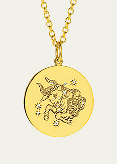 Verdura 18k Yellow Gold Taurus Zodiac Pendant Necklace With Diamonds