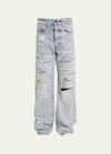 AMIRI MEN'S CRYSTAL-EMBELLISHED REPAIRED BAGGY JEANS