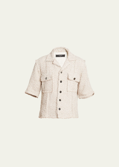 Amiri Men's Boucle Tweed Button-down Shirt In Cream Tan