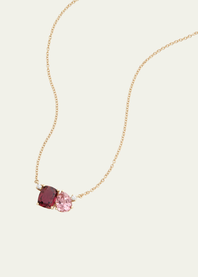 Jamie Wolf 18k Yellow Gold Cushion Cut Dark Pink And Pear Shape Light Pink Tourmaline Necklace In Yg