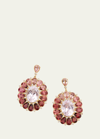 JAMIE WOLF 18K YELLOW GOLD FLORAL OMBRE OVAL EARRINGS WITH KUNZITE, PINK TOURMALINE AND DIAMONDS