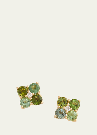 Jamie Wolf 18k Yellow Gold Green Tourmaline Cluster Stud Earrings With Diamonds In Yg