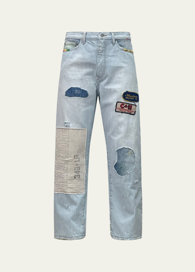 Cout De La Liberte Men's Striped Patchwork Jeans In Indnat 900