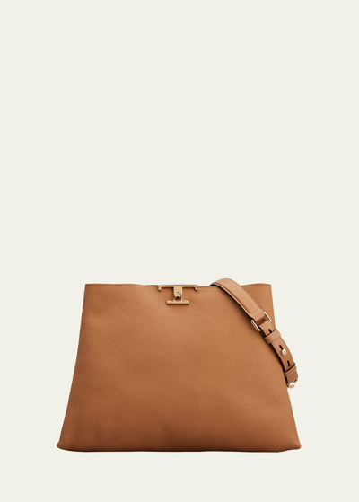 Tod's Timeless Textured-leather Shoulder Bag In Kenia Scuro