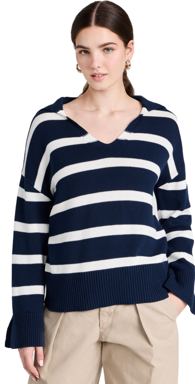 525 Meredith Stripe Polo Pullover Sweater In Dark Blue Multi