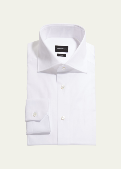 Zegna Men's Trofeo Cotton Dress Shirt In White