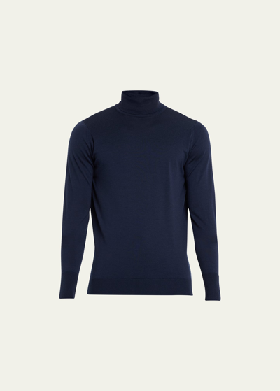 John Smedley Men's Richards Wool Turtleneck Sweater In Midnight