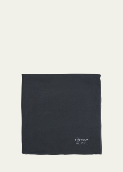 Charvet Men's Silk Logo-print Pocket Square In Black