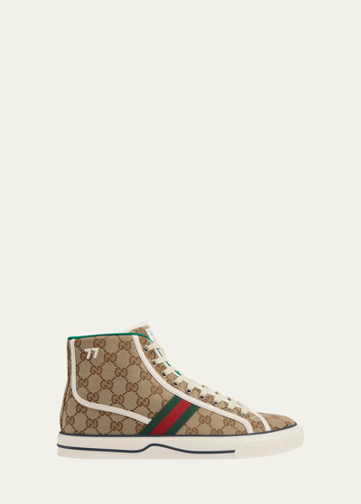 Gucci Men's Tennis 1977 Canvas High-top Sneakers In Brown Pattern