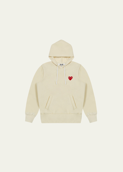 Comme Des Garçons Men's Play Heart Pullover Hoodie In Ivory