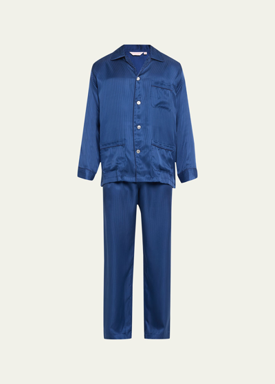 Derek Rose Woburn 8 Striped Silk-satin Pyjama Set In Blue