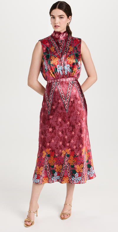 Saloni Fleur Printed Silk-crepe Midi Dress In Hibiscus Flourish Plmt