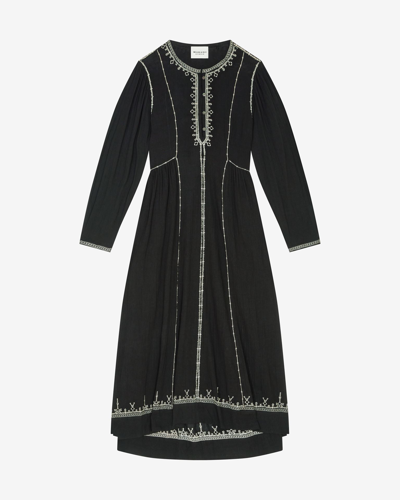 Marant Etoile Pippa Embroidered Cotton Caftan Dress In Schwarz