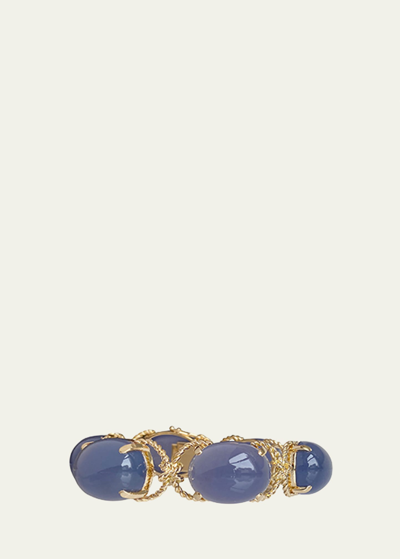 Verdura 18k Gold Rope And Blue Chalcedony Pebble Bracelet