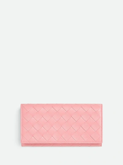 Bottega Veneta Large Intrecciato Flap Wallet In Pink & Purple